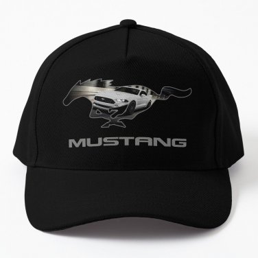 Ford Mustang GT Logo Emblem Design (White on Black) Baseball Cap Hat Casquette Snapback
