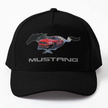 Ford Mustang GT Logo Emblem Design (Red on Black) Baseball Cap Hat Casquette Snapback