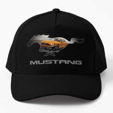 Ford Mustang GT Logo Emblem Design (Orange on Black) Baseball Cap Hat Casquette Snapback