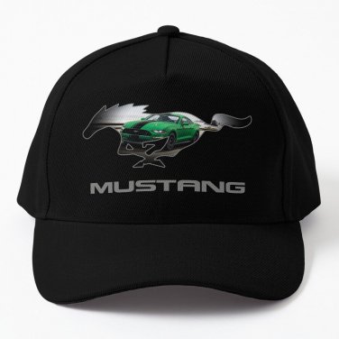 Ford Mustang GT Logo Emblem Design (Green on Black) Baseball Cap Hat Casquette Snapback