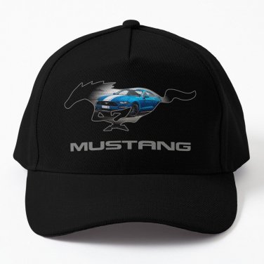 Ford Mustang GT Logo Emblem Design (Blue on Black) Baseball Cap Hat Casquette Snapback