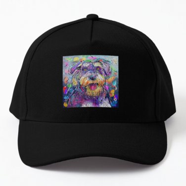 Fun Frisky Full Color Schnauzer Baseball Cap Hat Casquette Snapback Black
