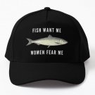 Fish Want Me Fear Me White Text Baseball Cap Hat Printed Black Czapka