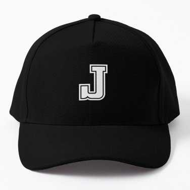 Letter J, Initial J Varsity style in White Baseball Cap Hat Casquette Snapback