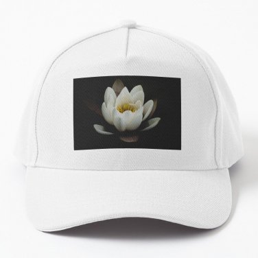 Stunning Floral Design White And Yellow Water Lilly Lilly Pond Black Background Cap Casquette Sunhat