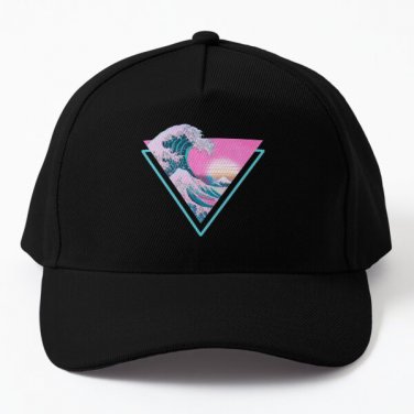 Vaporwave Aesthetic Great Wave Retro Tri Baseball Cap Casquette Hat Black Snapback Mens