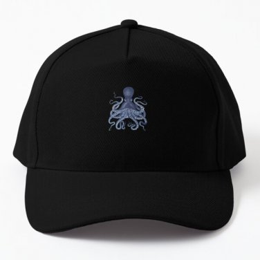 Watercolor Blue Vintage Octopus Baseball Cap Hat Printed Czapka Hip Hop Casquette Black