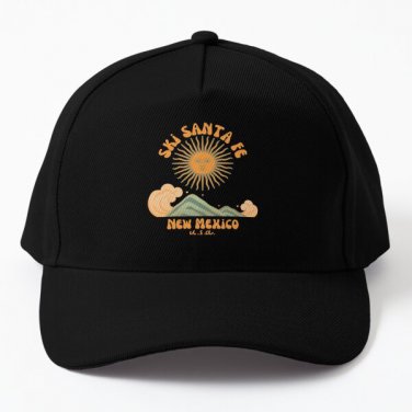 Retro Sixties Ski Santa Fe New Mexico Baseball Cap Hat Czapka Black Snapback Casquette