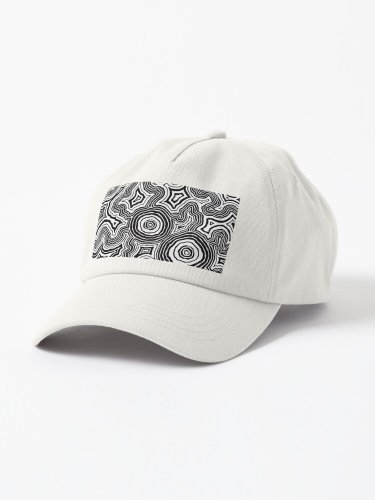Authentic Aboriginal Art - Pathways Black & White Cap