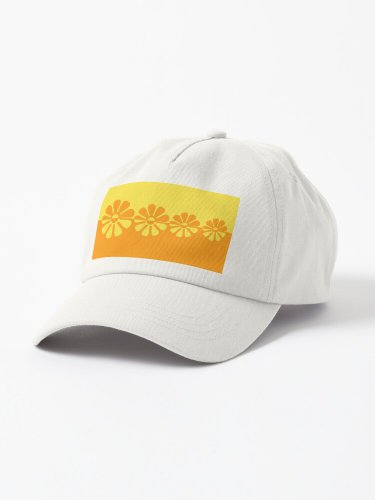 60's Bold Retro Mod Flowers in Orange and Yellow Cap