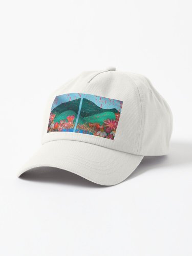 Abstract field and mountains with flowers Cap
