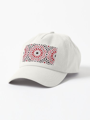 Black and Red Traditional Geometric Moroccan Artwork. Cap