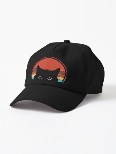 Black Cat Peeking Sunset Vintage Cap