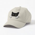Black Cat White Hands Peeking Cap