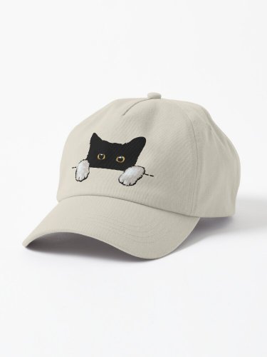 Black Cat White Hands Peeking Cap