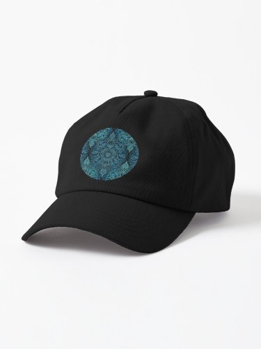 Black, Teal & Aqua Protea Doodle Pattern Cap