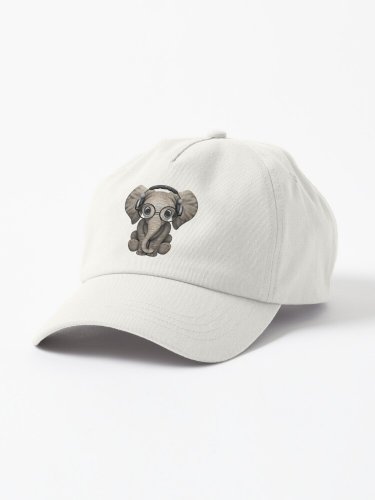 Cute Baby Elephant Dj Wearing Headphones and Glasses Cap