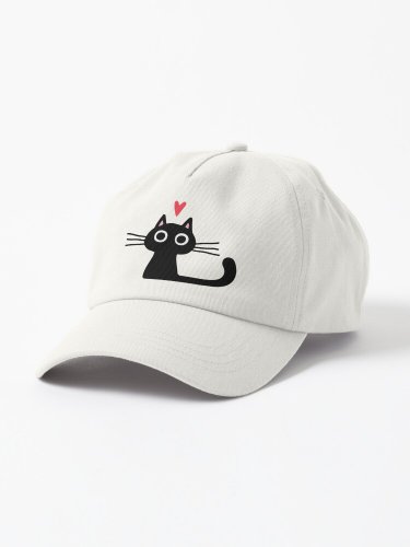 Cute Black Cat with Heart  Kitten Valentine Cap