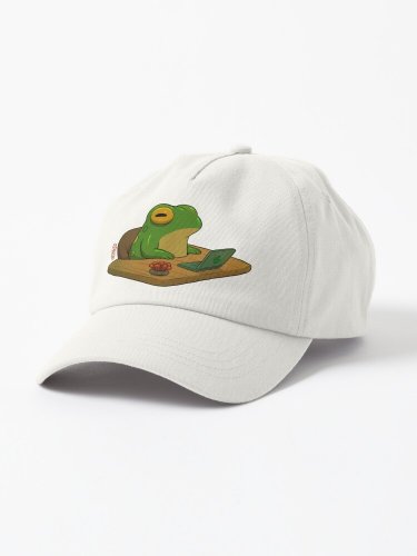 cute frog zoning out at desk work from home asian artwork Cap