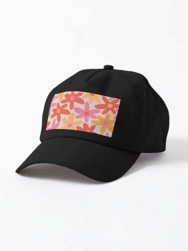 Daisy Time Retro Floral Pattern Pink Orange  Cap