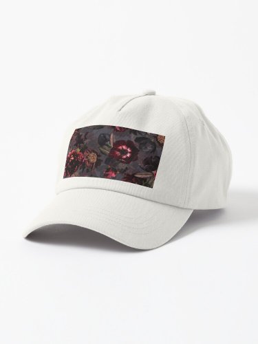 Dark Purple Gray Midnight Roses Botanical Night Garden Cap