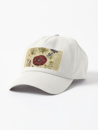 Botanical print, on old book page - flowers Cap