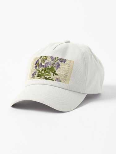 Botanical print, on old book page - garden flowers - delphinium Cap