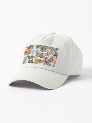 Cat and Floral Pattern III Cap