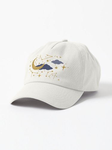 Celestial Stars and Moons in Gold and Dark Blue Cap