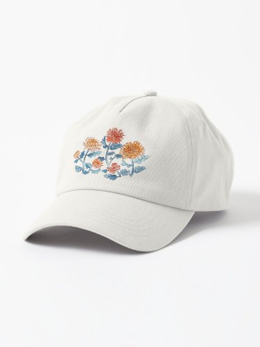Chrysanthemum Watercolor & Pen Pattern - Cornflower Blue  Cap