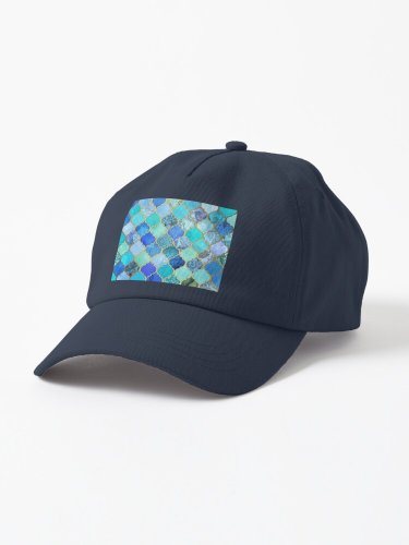 Cobalt Blue, Aqua & Gold Decorative Moroccan Tile Pattern Cap