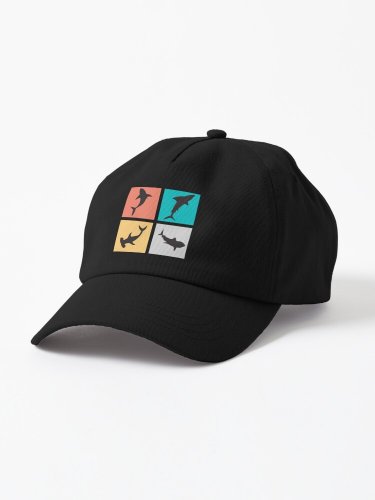 Colorful Shark Blocks Graphic Design Cap
