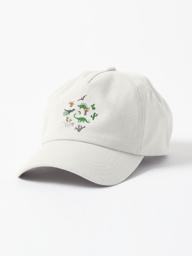 Dinosaur Desert - green and orange on grey - fun pattern by Cecca Designs Cap