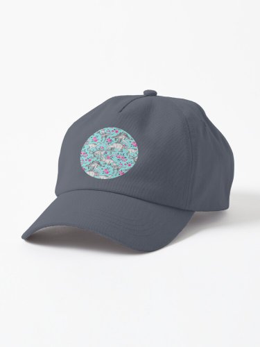 Dinosaurs and Roses &acirc;�� turquoise blue  Cap