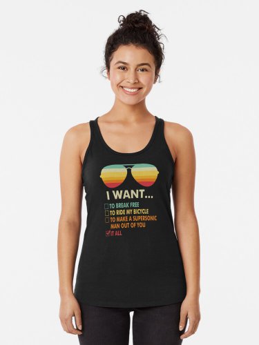 Funny Music Lover Gift Bicycle Costume I Want It All Racerback Tank Top