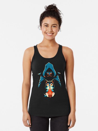 Funny Scared Cat With Game Master Tabletop Rpg Racerback Tank Top