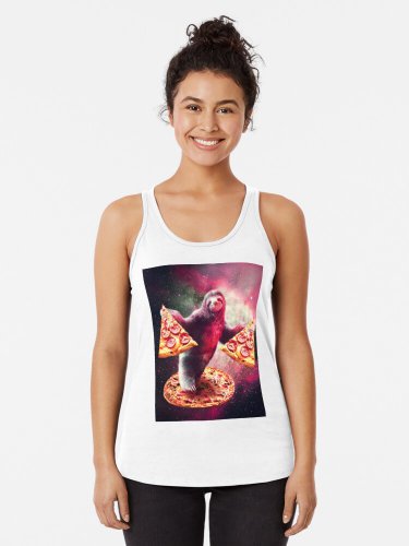 Funny Space Sloth With Pizza Racerback Tank Top