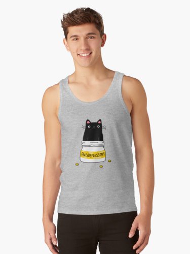 Fur Antidepressant _ Cute Black Cat Illustration_ A Gift For A Pet Lover_ Tank Top
