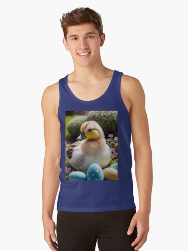 Fuzzy Easter Duck With Blue Eggs Tank Top