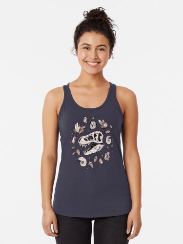 Geo-rex Vortex _ Rose Quartz _ Dinosaur Skull Fossil Art Racerback Tank Top