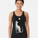 Ghost Cat And Moon In Black And White Racerback Tank Top