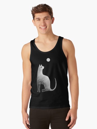 Ghost Cat And Moon In Black And White Tank Top