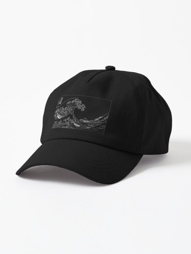 Great Wave Outline Black and White Cap