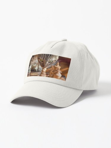 Green Eyed Cat Strategizes Next Chess Move Cap