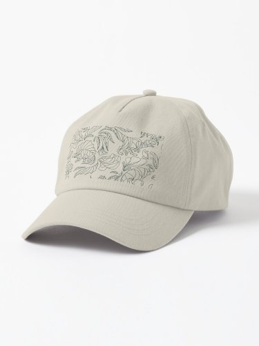 Hidden Dinosaurs - Floral Pattern - Teal and Silver Cap