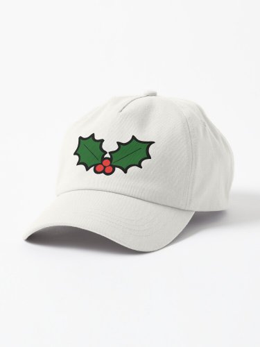 Holly Leaves and Berries Pattern in Light Green Cap