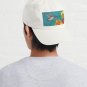 Hummingbirds and tropical bouquet on blue Cap