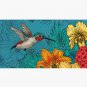 Hummingbirds and tropical bouquet on blue Cap