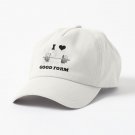 I LOVE  HEART GOOD FORM Black Lettering Black Heart Barbell Design Cap