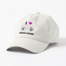 I LOVE  HEART GOOD FORM Black Lettering Pink Heart Barbell Design Cap